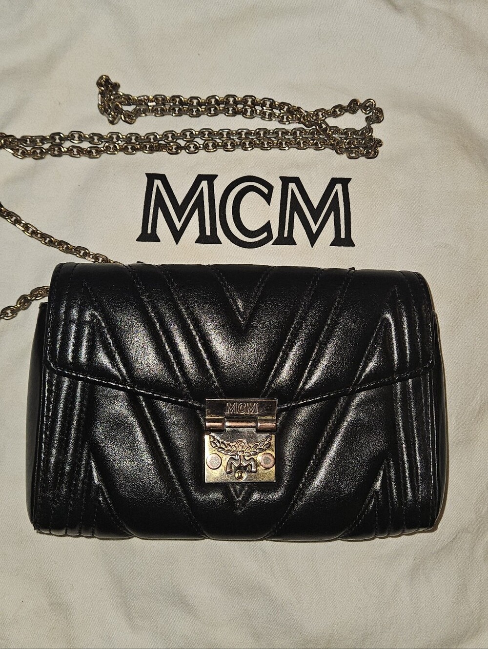 MCM Black Quilted Leather Crossbody with Gold Hardware
